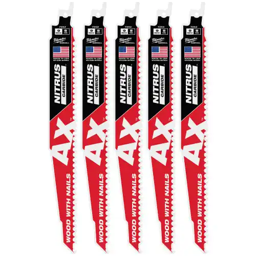 Sale Milwaukee 48-00-7552 9" 5 TPI AX w/NITRUS Carbide Teeth SAWZALL Blade for Wood with Nails 5PK