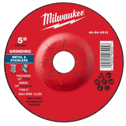 Milwaukee 49-94-0513 5" x 1/4" x 7/8" Metal Grinding Wheel - Type 27, 10 Pack Brand New