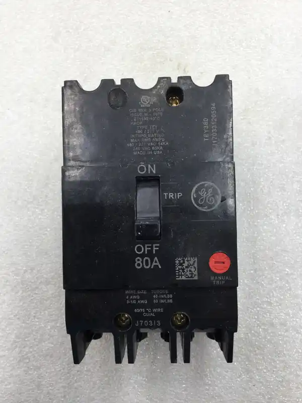 GE TEY380 80 Amp 3 Pole 277/480V Bolt-On Circuit Breaker Today Only