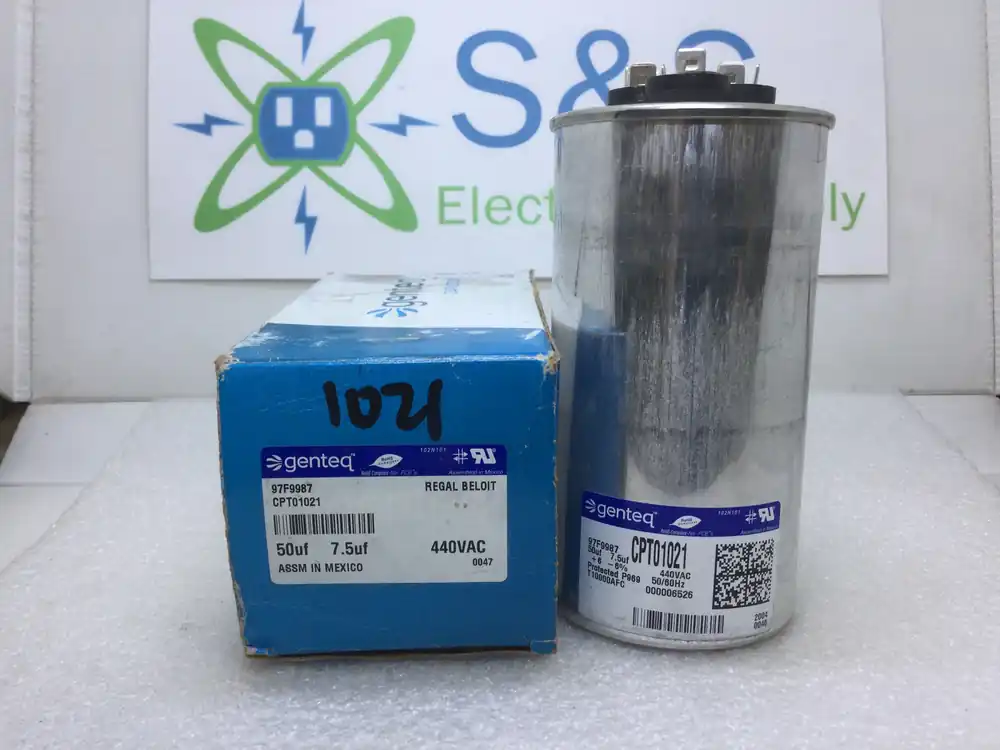 GE/Genteq 97F9987 CPT01021 50/7.5MFD -/+6% 440V 50/60Hz Capacitor Instant Buy