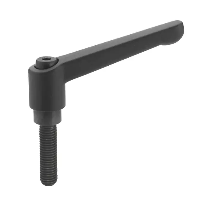 J.W. WINCO 5N32A01K M5x.80 Thread Size, 45mm Handle Length, Steel Insert, Zinc Die-Cast, Threaded Stud Adjustable Lever Clearance