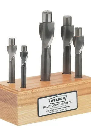 Special Discount WELDON 99014 13/32", 1/2", 19/32", 11/16", 25/32" On Size Pilot, 5 PC. High Speed Steel Solid Integral Pilot Type Counterbore Sets