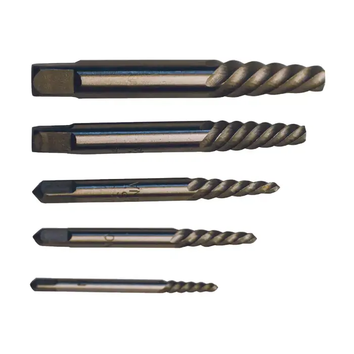 TTC Model 15, Heat Treated Alloy Steel 5 Pc. Screw Extractor Set Removes Sizes 3/16" to 3/4" Final Sale