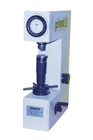 Professional Grade PHASE II 900-375A Rockwell/Superficial Rockwell Scale, Dual Scale Dial Gage Display, 3 Kgf/10 Kgf Initial Range Load, 3 Kgf/10 Kgf Minor Load, 45 Kgf/150 Kgf Major Load Bench Top Hardness Tester