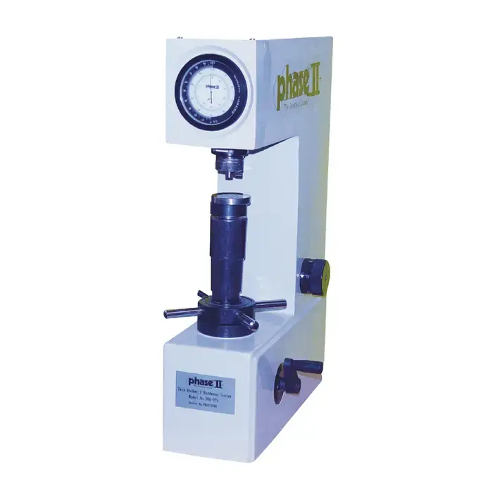 Professional Grade PHASE II 900-375A Rockwell/Superficial Rockwell Scale, Dual Scale Dial Gage Display, 3 Kgf/10 Kgf Initial Range Load, 3 Kgf/10 Kgf Minor Load, 45 Kgf/150 Kgf Major Load Bench Top Hardness Tester