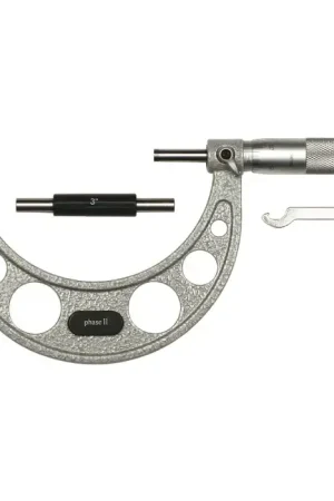 PHASE II 107-004 3 - 4" (75 - 100mm) Range, .0001" Graduation Flat End Spindle Outside Micrometer Cheap
