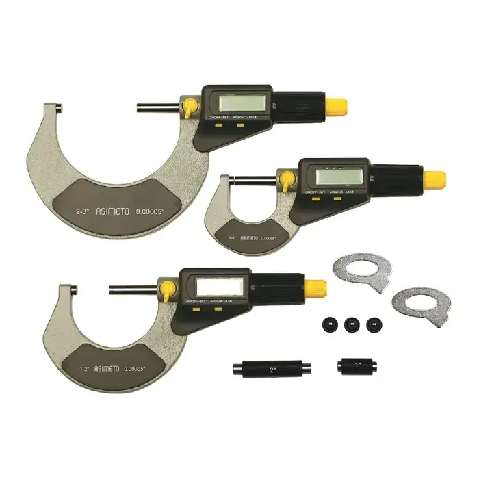 Certified ASIMETO 116-63-1 0 - 3" Range, — Graduation, 3 Piece Outside Micrometer Set