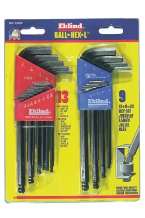 Markdown EKLIND 13222 .050" to 3/8", 1.5mm to 10mm Hex Size, 2.84", 3", 3.19", 3.38", 3.56", 3.75", 3.94", 4.12", 4.50", 4.88", 5.25", 6", 6.75", 3.03", 3.19", 3.48", 3.88", 4.09", 4.57", 5.43", 6.20", 6.58" Long Arm Length, Black Oxide Finish Ball Key