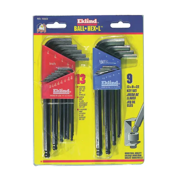 Markdown EKLIND 13222 .050" to 3/8", 1.5mm to 10mm Hex Size, 2.84", 3", 3.19", 3.38", 3.56", 3.75", 3.94", 4.12", 4.50", 4.88", 5.25", 6", 6.75", 3.03", 3.19", 3.48", 3.88", 4.09", 4.57", 5.43", 6.20", 6.58" Long Arm Length, Black Oxide Finish Ball Key