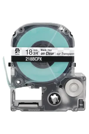 EPSON 218BCPX 3/4" Width, 30‘ Length, Clear/Black Print Color Labeler Tape Genuine